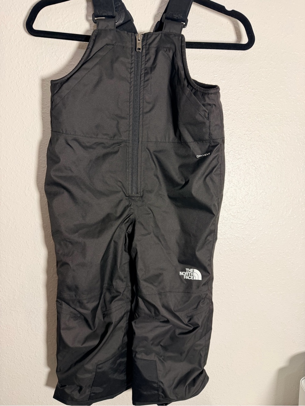 The North Face Black Kids Snow Bib Overalls with Front Zip